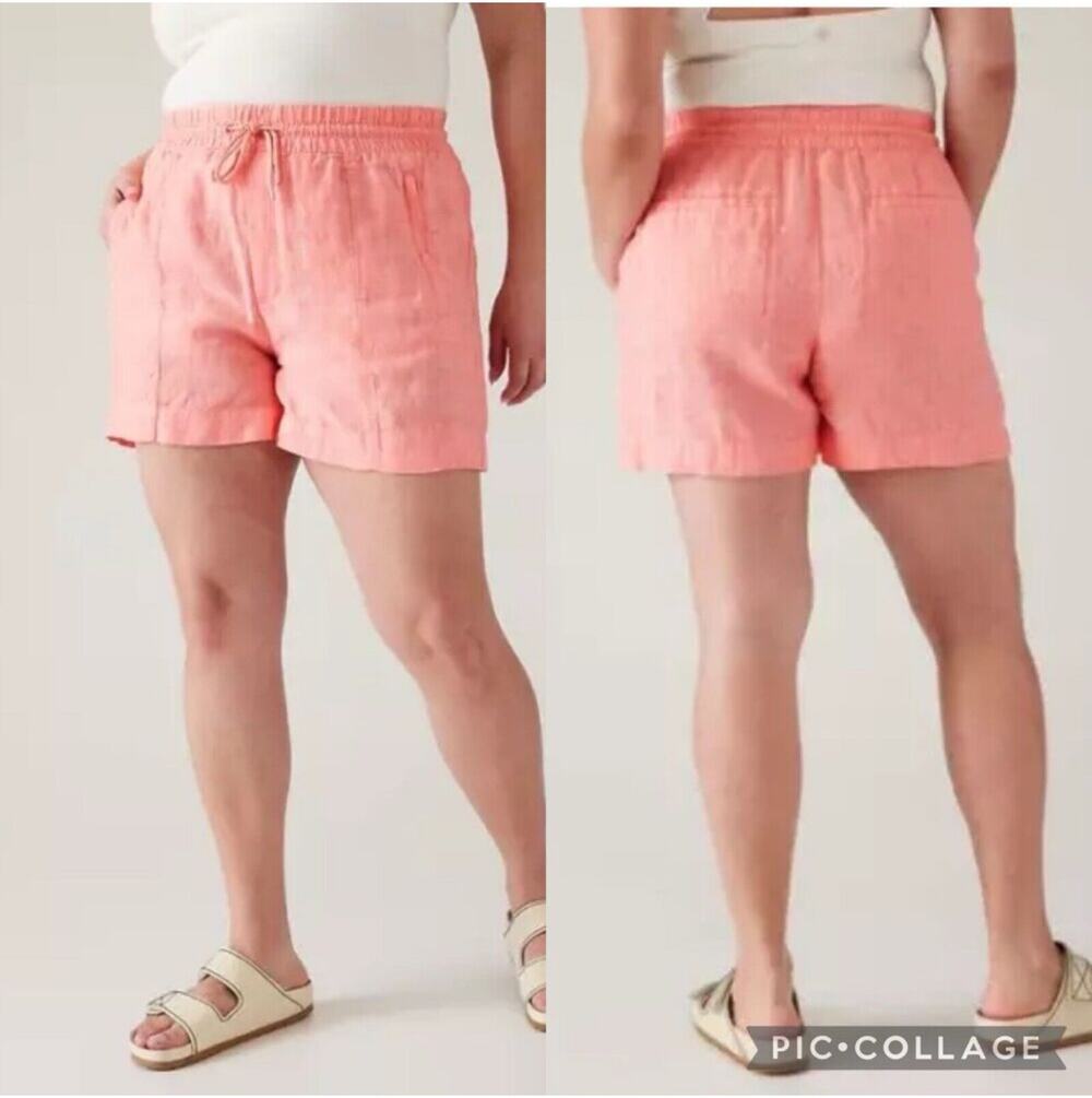 Athleta Shorts Womens 18 Coral Retreat Linen Coastal Beach Breathable Athleisure